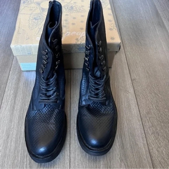 Free People Santa Fe Lace Up Boot In Black Embossed - Picture 2 of 3